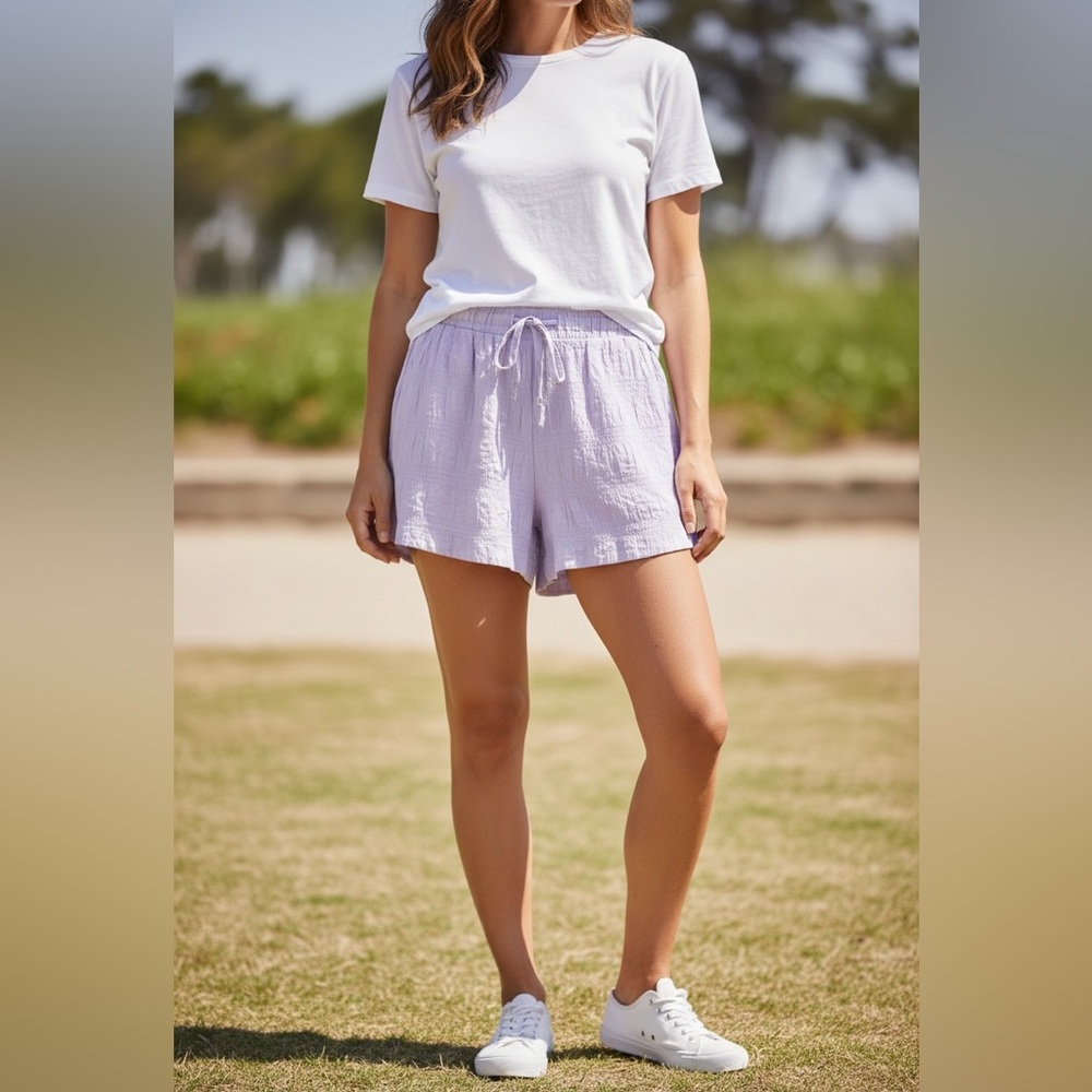 BP.‎ Smocked Shorts Purple Spray Drawstring Waist Lined Casual Comfy Large NWT